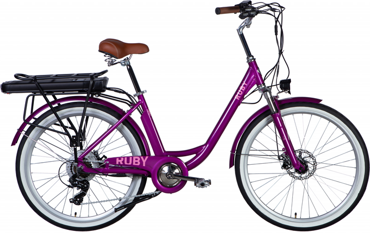 Електровелосипед Dorozhnik eRUBY AM DD FR 17" 26" AL 36 В 17.5 Аг 500 Вт з кріпл. до багажної. задній, з крилом St з ліхтарем з багажником задн. St 2025 Пурпуровий (ELB-D-26-259) - зображення 1