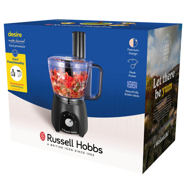 Кухонна машина Russell Hobbs Desire Matte Charcoal, 600Вт, чаша-пластик, корпус-пластик, насадок-4, чорний - изображение 12