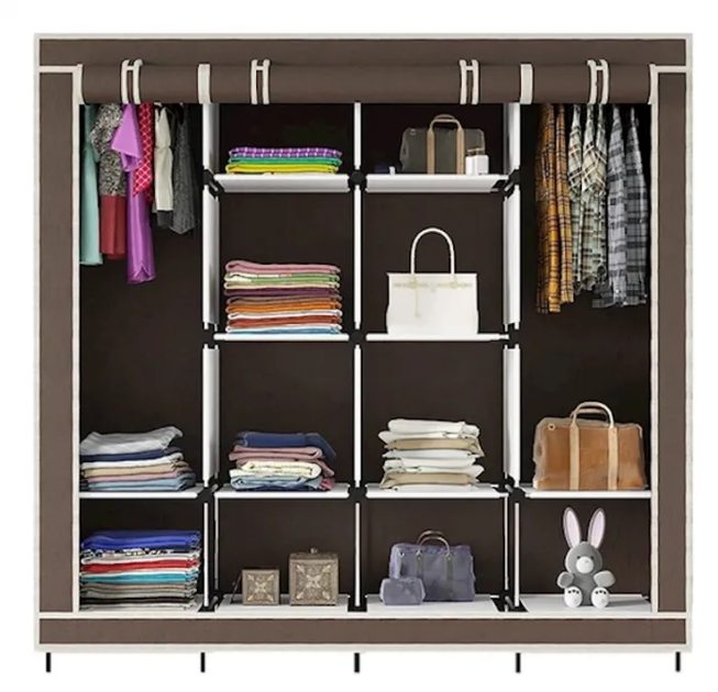 Складной мобильный универсальный каркасный шкаф для одежды Storage Wardrobe 28170 на 4 секции Коричневый (N-1) - изображение 2