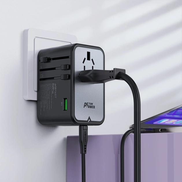 Ładowarka sieciowa podróżna Acefast Z1 3 x USB-C 2 x USB-A 75 W US/EU/UK/AU Black (6974316282495) - obraz 9