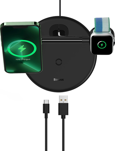 Bezprzewodowa stacja ładowania Baseus Swan do iPhone, Apple Watch i Apple AirPods Black (WXTE000101) - obraz 6