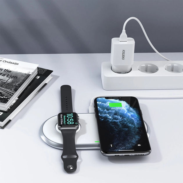 Ładowarka bezprzewodowa CHOETECH T317 Qi 2 w 1 do smartfonów i Apple Watch White (6971824974799) - obraz 7
