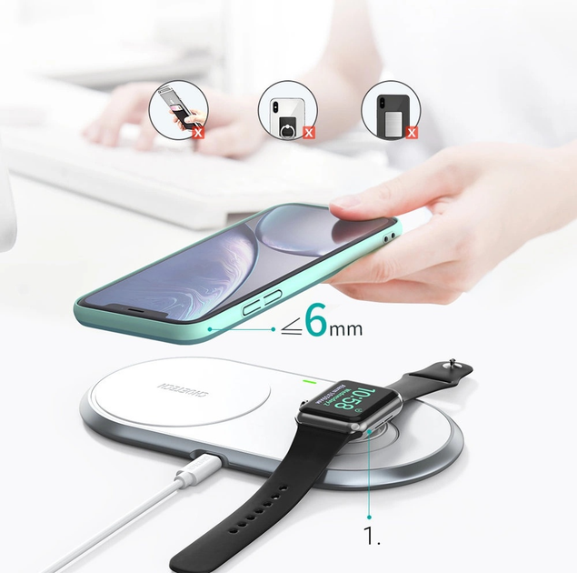 Ładowarka bezprzewodowa CHOETECH T317 Qi 2 w 1 do smartfonów i Apple Watch White (6971824974799) - obraz 8
