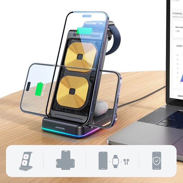 Bezprzewodowa stacja ładowania JOYROOM 15 W do iPhone, Apple Watch i Apple AirPods Black (JR-WQN01) - obraz 6