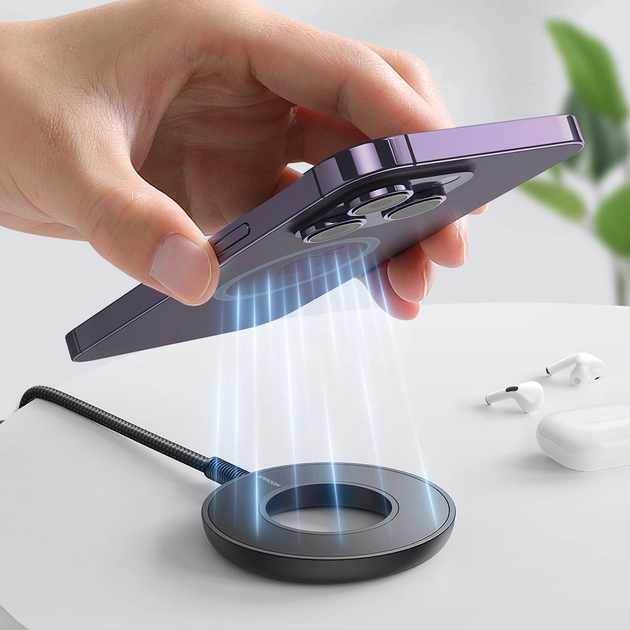 Бездротовий зарядний пристрій JOYROOM Magnetic Wireless Charger 15 Вт Black (JR-WQM03) - зображення 7