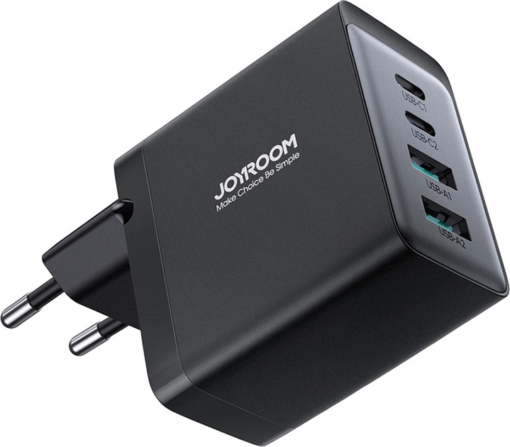 Мережевий зарядний пристрій JOYROOM TCG02 2 x USB-C 2 x USB-A 67 W + кабель USB C – USB C 1.2 м Black (6956116742492) - зображення 3