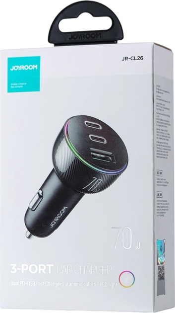 Ładowarka samochodowa JOYROOM JR-CL26 2 x USB-C 1 x USB-A 70 W Black (6956116701819) - obraz 11