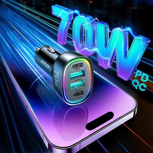 Ładowarka samochodowa JOYROOM JR-CL29 2 x USB-C 2 x USB-A 70 W Black (6956116701802) - obraz 3
