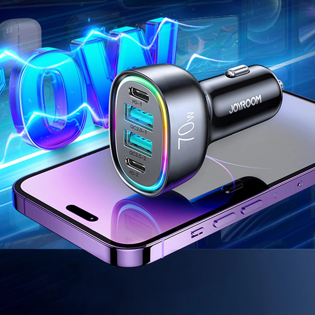 Ładowarka samochodowa JOYROOM JR-CL29 2 x USB-C 2 x USB-A 70 W Black (6956116701802) - obraz 9