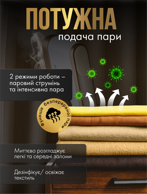 Відпарювач ручний для одягу речей штор вертикальний парогенератор пароочисник ручна парова дорожня праска RAF R 1263 1400 Вт 90 мл (R1263) - зображення 4