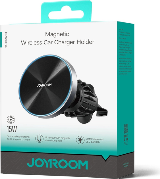 Uchwyt samochodowy magnetyczny z bezprzewodową ładowarką JOYROOM JR-ZS240 Pro 15 W Black (6956116793807) - obraz 10