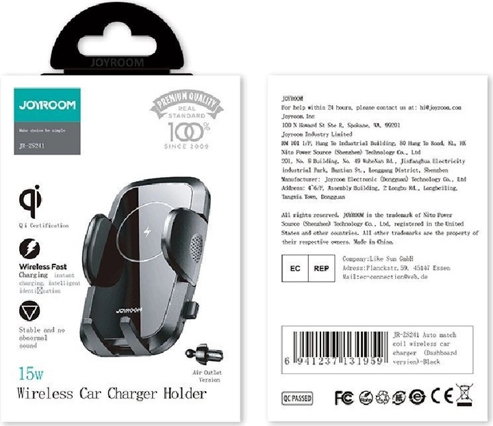 Uchwyt samochodowy z bezprzewodową ładowarką JOYROOM JR-ZS241 Qi 15 W Black (6941237152183) - obraz 8