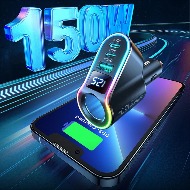 Ładowarka samochodowa Joyroom JR-CL21 4 w 1 USB-A + 2 x USB-C 150 W Black (6941237114273) - obraz 5