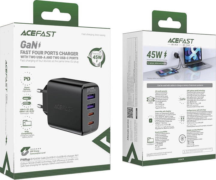 Ładowarka sieciowa Acefast A61 GaN PD 45 W 2 x USB-C + 2 x USB-A Black (6974316282754) - obraz 5