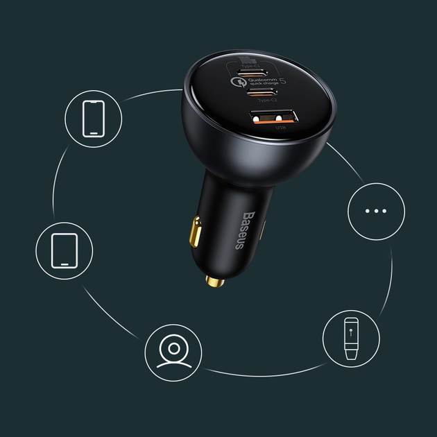 Ładowarka samochodowa Baseus USB-A + 2 x USB-C 160 W Black (TZCCZM-0G) - obraz 16