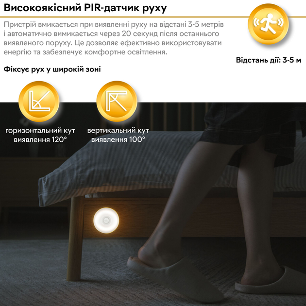 Світильник-нічник бездротовий лампа на магніті з акумулятором та датчиком руху RZTK Night Light Type C 400mAh 0.6W - зображення 5