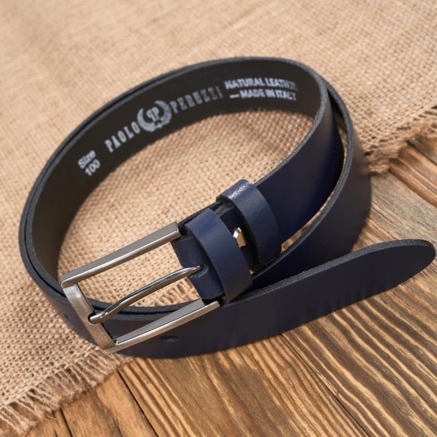 Pasek męski skórzany z klamrą Paolo Peruzzi PG-03-DBBL 100 cm Granatowy (5905567214936) - obraz 4