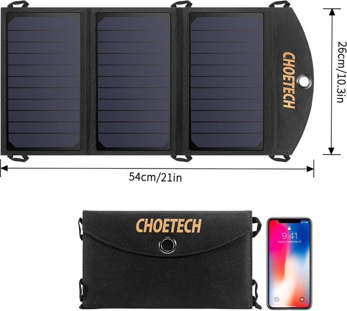 Ładowarka solarna CHOETECH SC001 19 W 2 x USB-A Black (6971824970470) - obraz 5