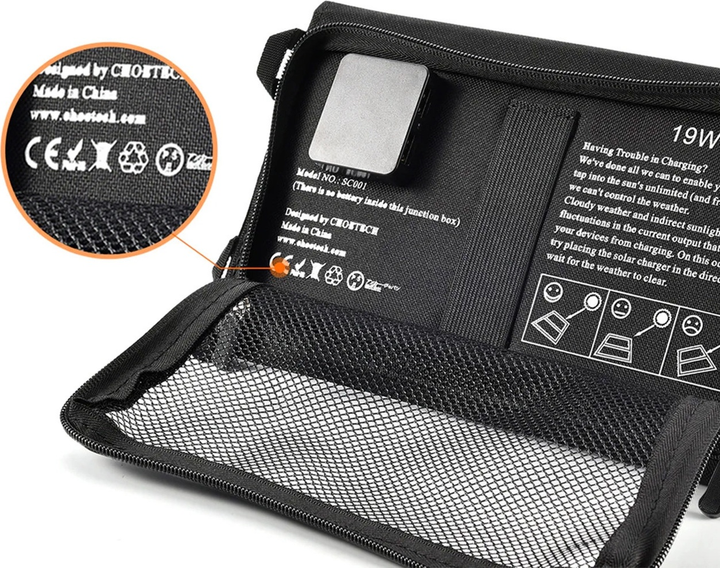 Ładowarka solarna CHOETECH SC001 19 W 2 x USB-A Black (6971824970470) - obraz 8