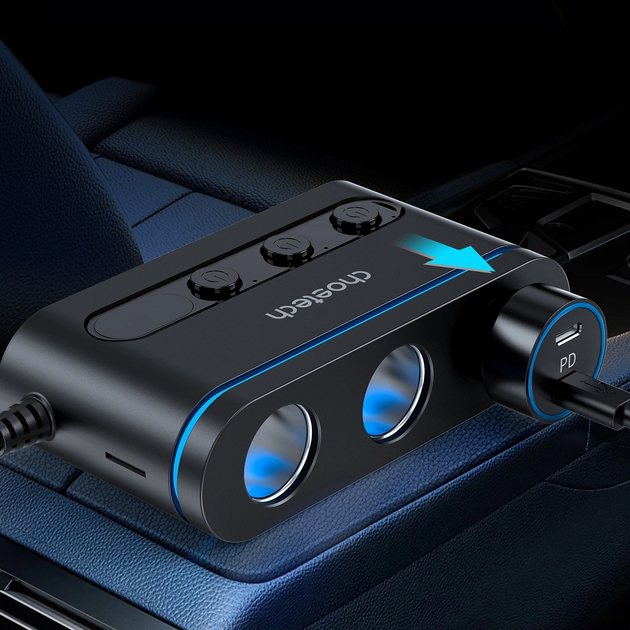 Ładowarka samochodowa CHOETECH TC0021 2x USB-C PD 1x USB-A QC 3x gniazdo zapalniczki Black (6932112105912) - obraz 6
