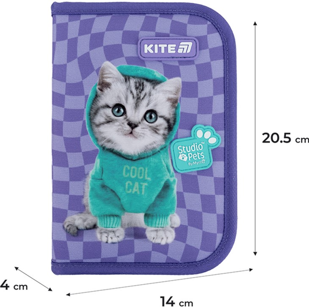 Пенал шкільний без наповнення Kite Studio Pets 1 відділення 2 відвороти 20.5х14х4 см Фіолетовий (SP25-622-2) - зображення 3