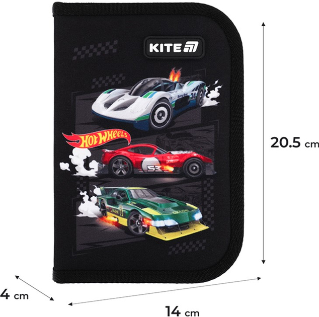 Пенал шкільний без наповнення Kite Hot Wheels 1 відділення 2 відвороти 20.5х14х4 см Чорний (HW25-622-1) - зображення 3