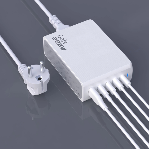 Ładowarka biurkowa Dudao A228EU GaN 228 W PD 4 x USB-C + USB-A White (6976625331376) - obraz 11