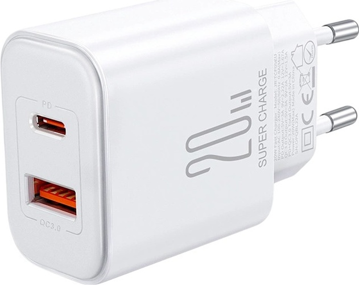 Ładowarka sieciowa JOYROOM JR-TCF05 GaN PD 20 W USB-C + USB-A z kablem USB-C White (6941237128782) - obraz 4