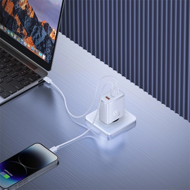 Мережевий зарядний пристрій Baseus 65 Вт Cube Pro 2 x USB-C + USB White (P10152301213-00) - зображення 8