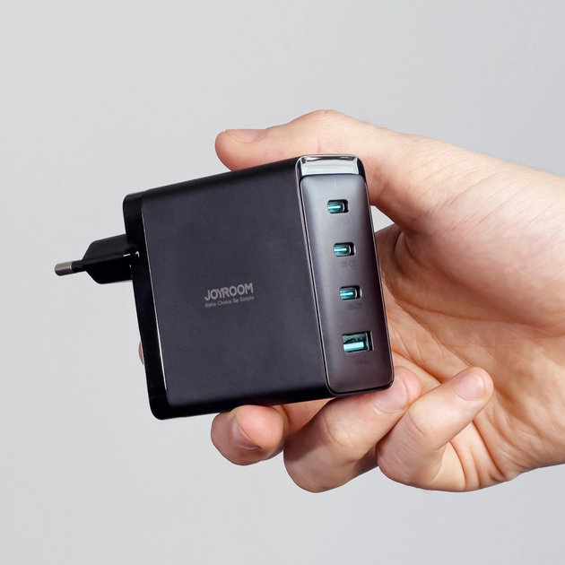 Мережевий зарядний пристрій JOYROOM GaN 100 Вт PD 3 x USB-C + USB-A вилка EU Black (JR-TCG04EU) - зображення 5