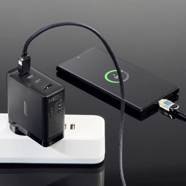 Мережевий зарядний пристрій JOYROOM GaN 100 Вт PD 3 x USB-C + USB-A вилка EU Black (JR-TCG04EU) - зображення 9