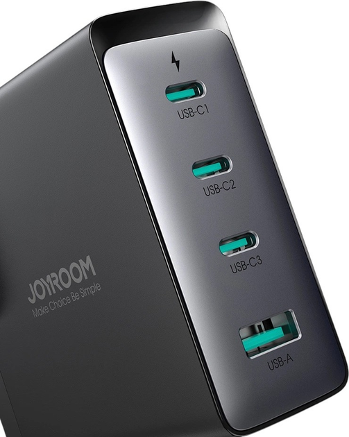 Ładowarka sieciowa JOYROOM GaN 140 W 3 x USB-C + USB-A wtyczka UK Black (JR-TCG05UK) - obraz 7