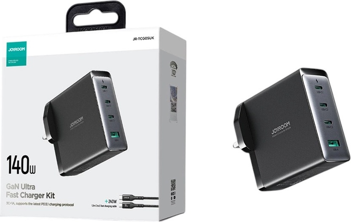 Ładowarka sieciowa JOYROOM GaN 140 W 3 x USB-C + USB-A wtyczka UK Black (JR-TCG05UK) - obraz 16