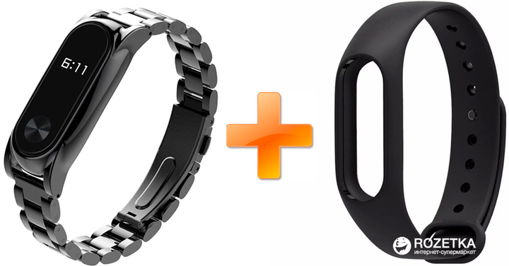 Фитнес-браслет Xiaomi Mi Band 2 OLED Металлический ремешок Plus Black ...