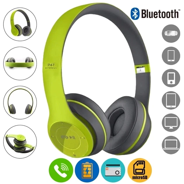 Беспроводные Наушники P-47 Bluetooth + MicroSD + FM Радио Зеленый с серым (61901TT684) - изображение 3