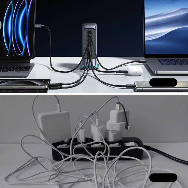 Настільний зарядний пристрій JOYROOM JR-TCM02 GaN 65 Вт EU 4 x USB-C + 2 x USB-A Black-Grey (6956116795528) - зображення 12