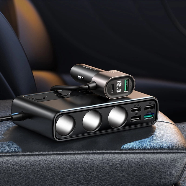Ładowarka samochodowa JOYROOM JR-CL06 1x USB-C PD 4x USB-A QC 3x gniazdo zapalniczki Black (6941237165121) - obraz 3
