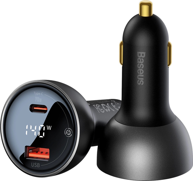 Ładowarka samochodowa Baseus Digital Display 140 W USB-A + USB-C + kabel USB-C Black (CGZX070001) - obraz 3
