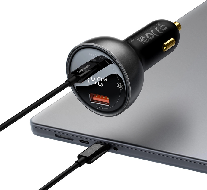 Ładowarka samochodowa Baseus Digital Display 140 W USB-A + USB-C + kabel USB-C Black (CGZX070001) - obraz 4