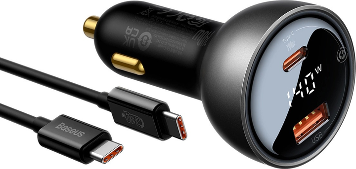 Ładowarka samochodowa Baseus Digital Display 140 W USB-A + USB-C + kabel USB-C Black (CGZX070001) - obraz 5