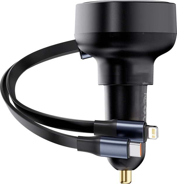Ładowarka samochodowa Baseus Enjoyment USB-A 60W z wbudowanym podwójnym kablem USB-C/Lightning Black (C00057802111-02)   - obraz 4