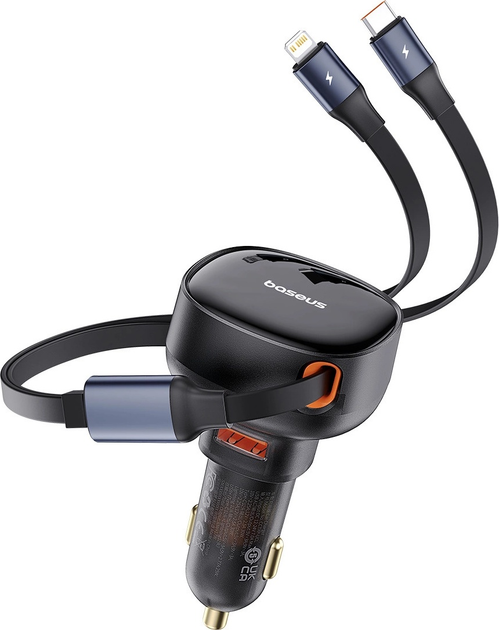 Ładowarka samochodowa Baseus Enjoyment USB-A 60W z wbudowanym podwójnym kablem USB-C/Lightning Black (C00057802111-02)   - obraz 5