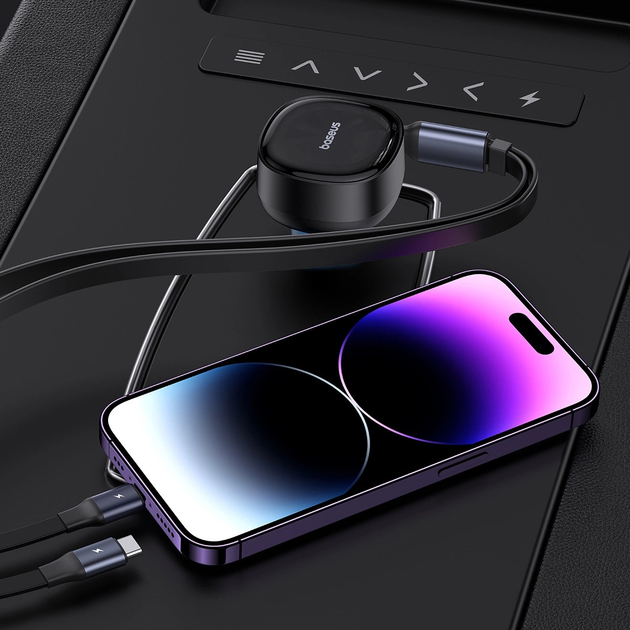 Ładowarka samochodowa Baseus Enjoyment USB-A 60W z wbudowanym podwójnym kablem USB-C/Lightning Black (C00057802111-02)   - obraz 8