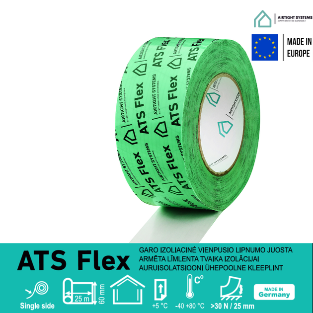 Стрічка клейка пароізоляційна ATS Flex зелена/внутрішня, 60 мм х 25 м - зображення 2