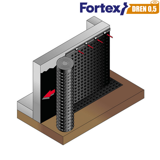Дренажная мембрана для фундамента Fortex DREN 0,5 2 x 20 м, 40 м2 - изображение 14