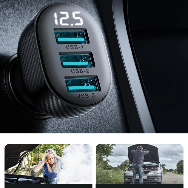 Автомобільний зарядний пристрій Joyroom JR-CCD03 3.4 A 3 x USB-A Black (6941237112002) - зображення 10
