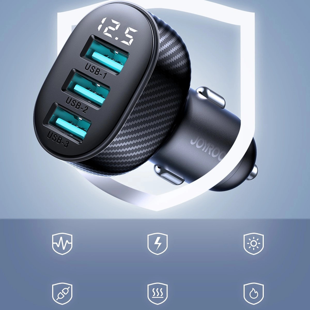 Автомобільний зарядний пристрій Joyroom JR-CCD03 3.4 A 3 x USB-A Black (6941237112002) - зображення 12