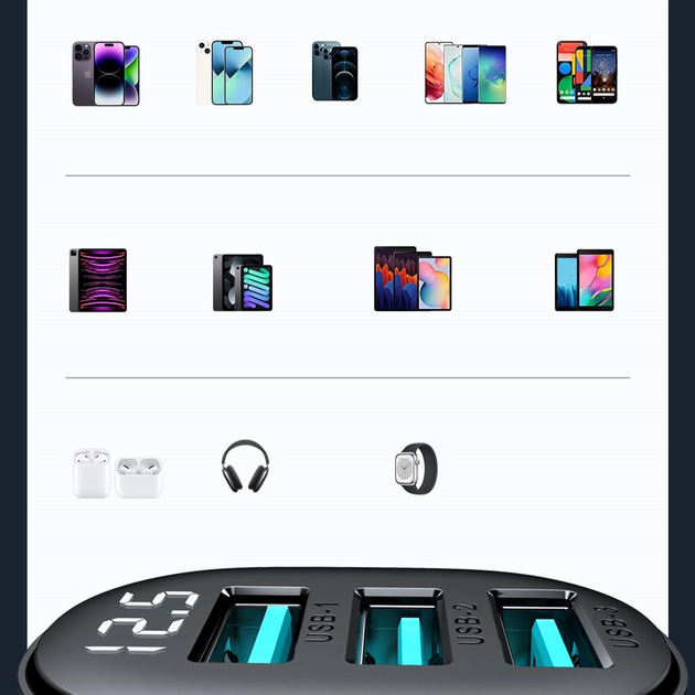 Автомобільний зарядний пристрій Joyroom JR-CCD03 3.4 A 3 x USB-A Black (6941237112002) - зображення 13