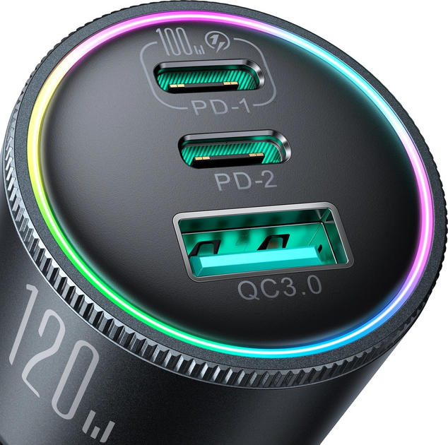 Автомобільний зарядний пристрій Joyroom JR-CCN07 100 Вт 2 x USB-C + USB-A + кабель USB-C Dark Grey (6956116788780) - зображення 5