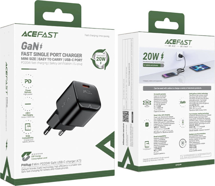 Ładowarka sieciowa Acefast A73 Mini PD 20 W GaN USB-C Black (6974316282648) - obraz 6